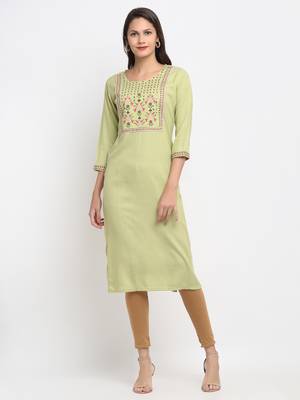 Green embroidered cotton kurtas-and-kurtis 1