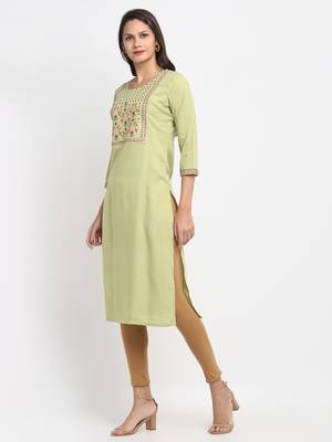 Green embroidered cotton kurtas-and-kurtis 3