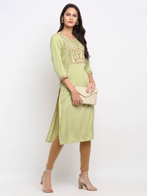 Green embroidered cotton kurtas-and-kurtis 5