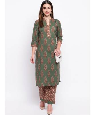 Kurti | Mulmul Cotton Printed | 3/4 Sleeves Mehndi Green Kurti 1