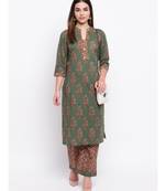 Kurti | Mulmul Cotton Printed | 3/4 Sleeves Mehndi Green Kurti