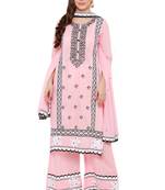 women's Light Pink & Black Cotton Readymade Salwar Kameez Suit Set