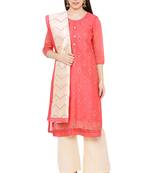 women's Coral Red & Beige Cotton Readymade Salwar Kameez Suit Set