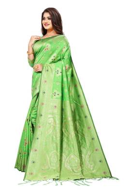 Light Green Art Silk   Woven Saree With Blouse For Women 2