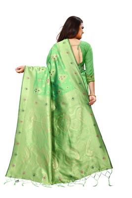 Light Green Art Silk   Woven Saree With Blouse For Women 3