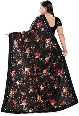 Black Art Silk   Printed  Saree With Blouse For Women 2