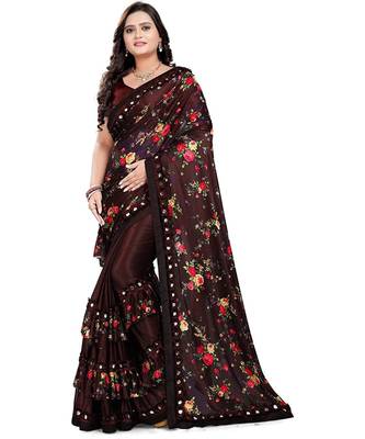 Brown Art Silk   Printed  Saree With Blouse For Women 2