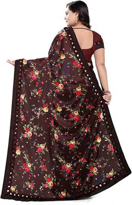 Brown Art Silk   Printed  Saree With Blouse For Women 3