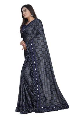 Blue Art Silk   Printed  Saree With Blouse For Women 2