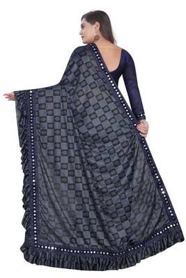 Blue Art Silk   Printed  Saree With Blouse For Women 3