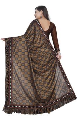 Brown Art Silk   Printed  Saree With Blouse For Women 3