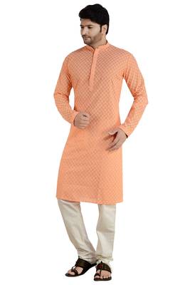 Orange embroidered cotton kurta-pajama 1