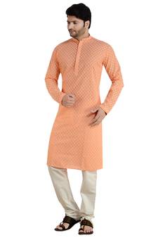 Orange embroidered cotton kurta-pajama