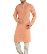 Orange embroidered cotton kurta-pajama