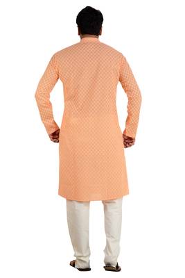Orange embroidered cotton kurta-pajama 2
