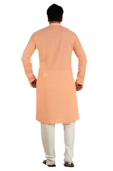 Orange embroidered cotton kurta-pajama