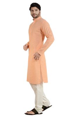 Orange embroidered cotton kurta-pajama 3