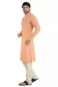 Orange embroidered cotton kurta-pajama
