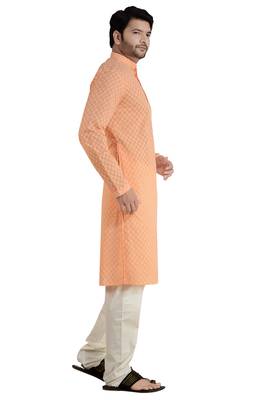 Orange embroidered cotton kurta-pajama 4