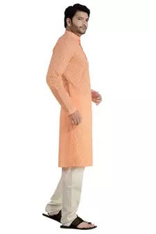 Orange embroidered cotton kurta-pajama