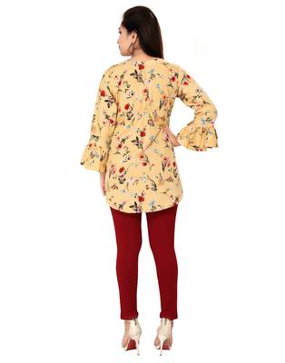 Beige printed crepe short-kurtis 2