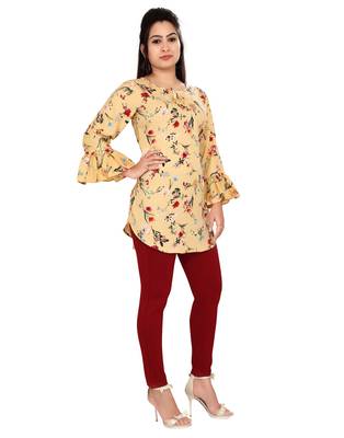 Beige printed crepe short-kurtis 4