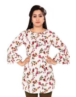 White printed crepe short-kurtis 1