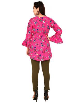 Pink printed crepe short-kurtis 2