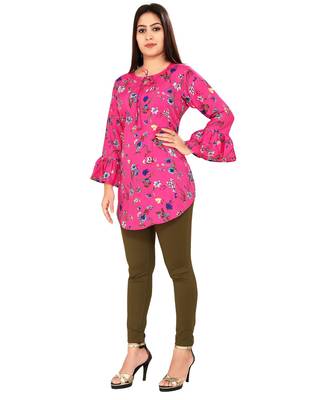 Pink printed crepe short-kurtis 3