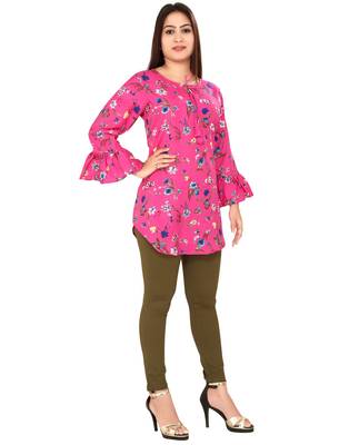 Pink printed crepe short-kurtis 4