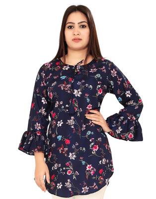 Navy-blue printed crepe short-kurtis 1
