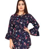 Navy-blue printed crepe short-kurtis