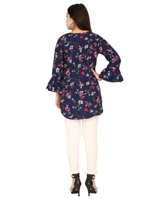 Navy-blue printed crepe short-kurtis 2