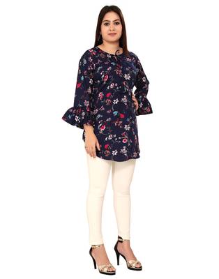 Navy-blue printed crepe short-kurtis 3