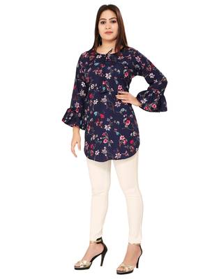 Navy-blue printed crepe short-kurtis 4