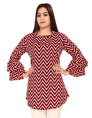 Maroon printed crepe short-kurtis 1