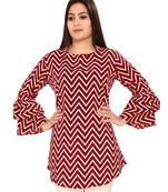 Maroon printed crepe short-kurtis