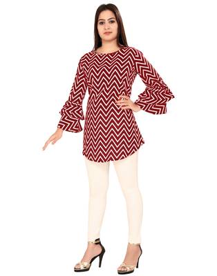 Maroon printed crepe short-kurtis 3