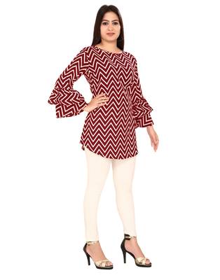 Maroon printed crepe short-kurtis 4