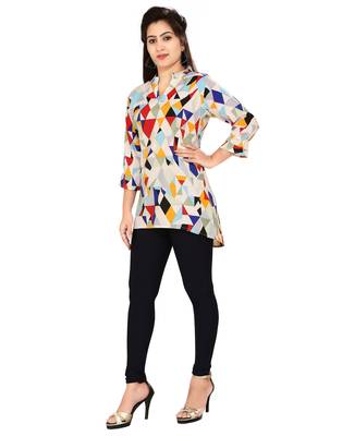 Multicolor printed crepe short-kurtis 3