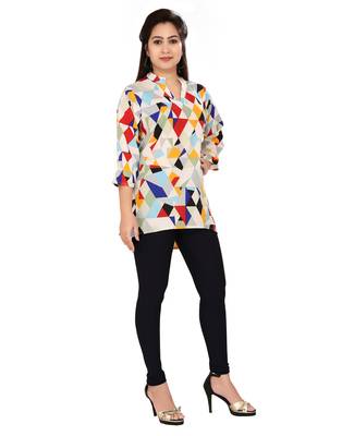 Multicolor printed crepe short-kurtis 4
