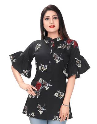 Black printed crepe short-kurtis 1