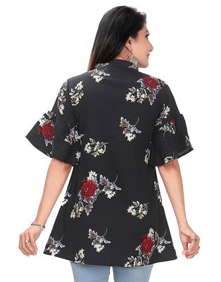 Black printed crepe short-kurtis 2