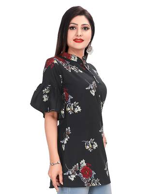 Black printed crepe short-kurtis 3