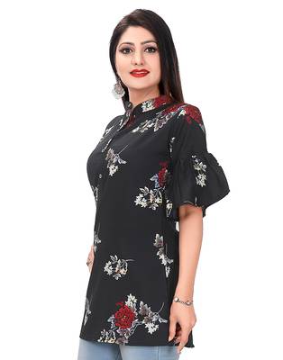 Black printed crepe short-kurtis 4
