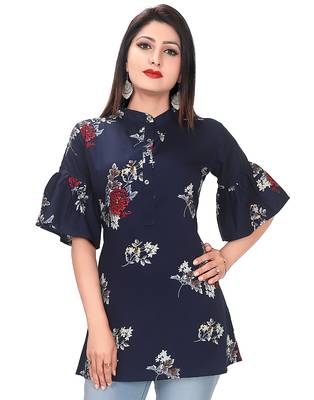Navy-blue printed crepe short-kurtis 1
