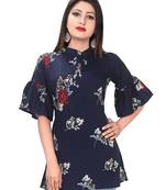 Navy-blue printed crepe short-kurtis