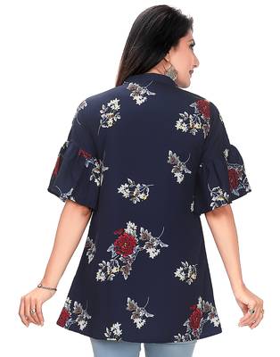 Navy-blue printed crepe short-kurtis 2