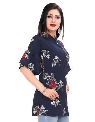 Navy-blue printed crepe short-kurtis 3
