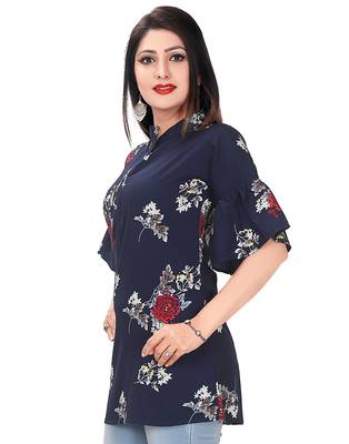 Navy-blue printed crepe short-kurtis 4